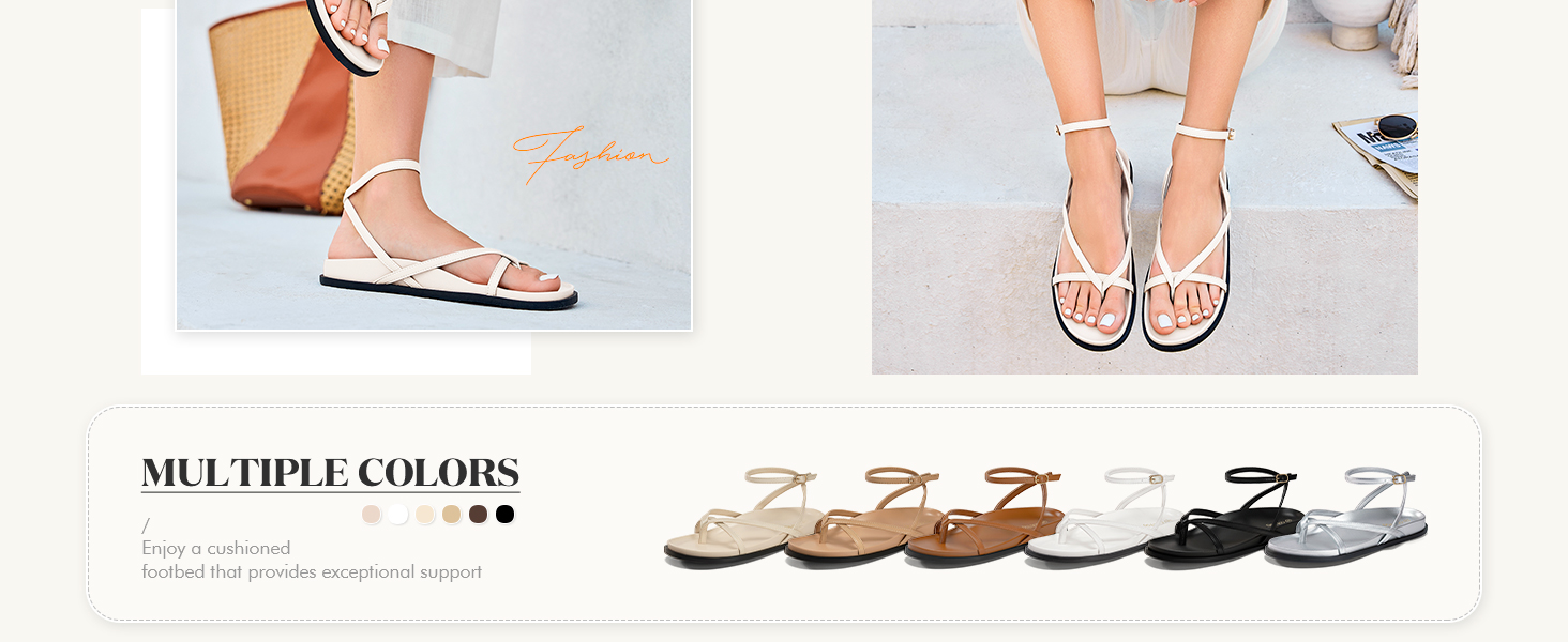 Womens Strappy Flat Sandals Comfortable Flip Flop Footbed Sandals Ankle Strap Summer Beach Shoes