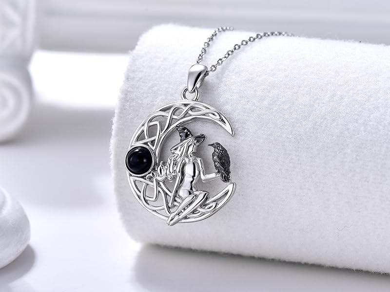 KoyeKei Witch Necklace 925 Sterling Silver Moon Celtic knot Pendant Gothic Jewelry