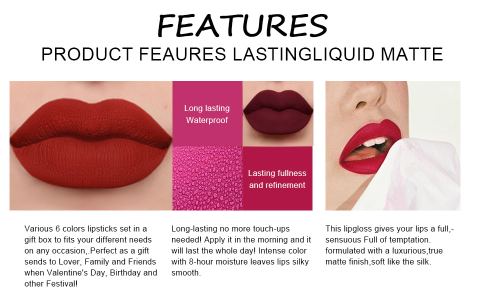 5Pcs Matte Liquid Lipstick+1Pcs Lip Plumping Gloss Set