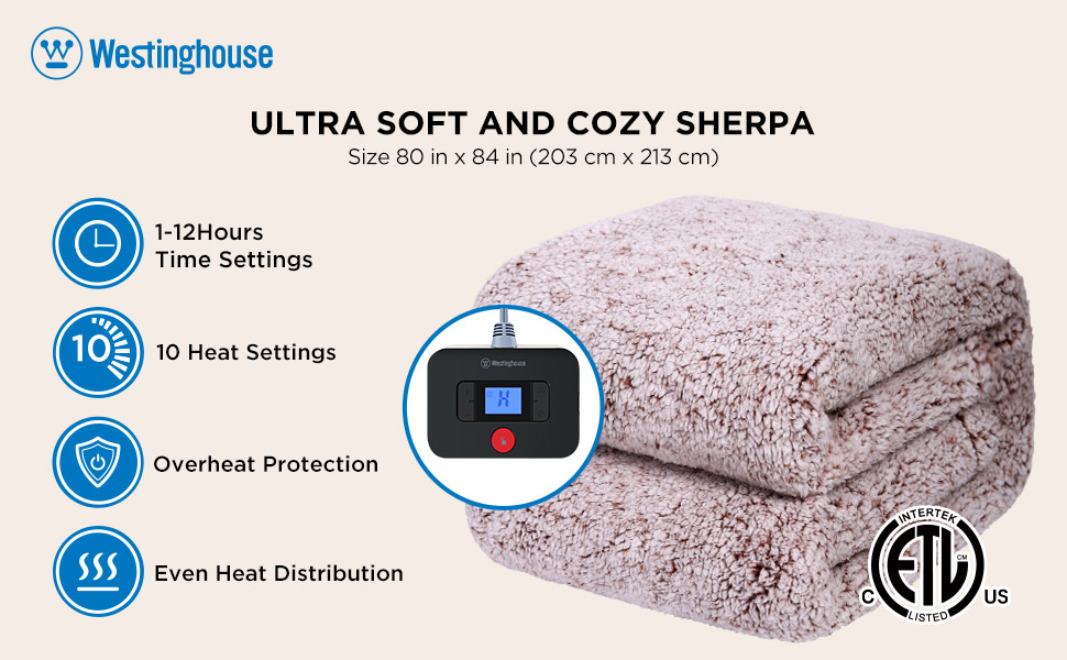 Westinghouse Electric Blanket Full Size, Soft Plush Sherpa