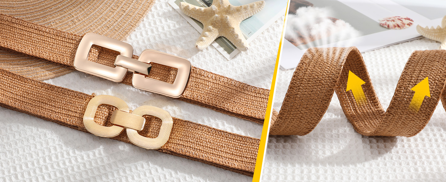 Stretch straw waist belt for women