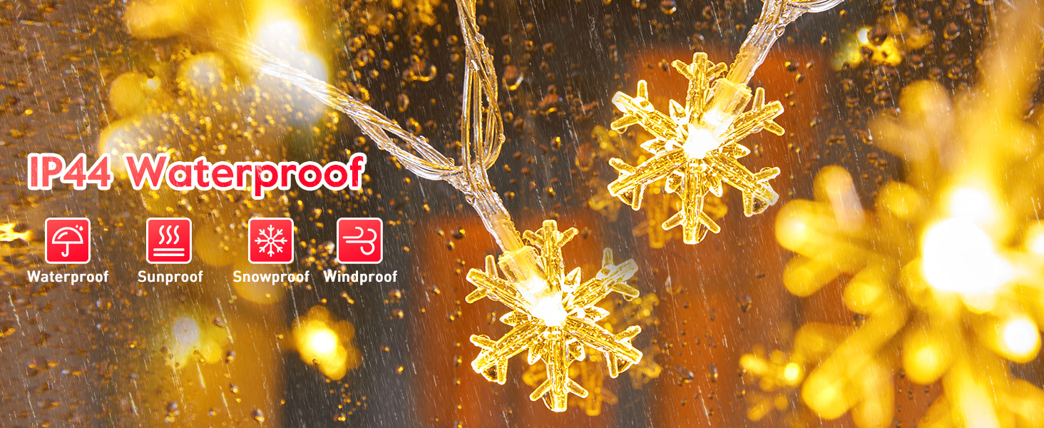 Brightown Christmas Snowflakes Light, 100 LED 34 Ft Warm White