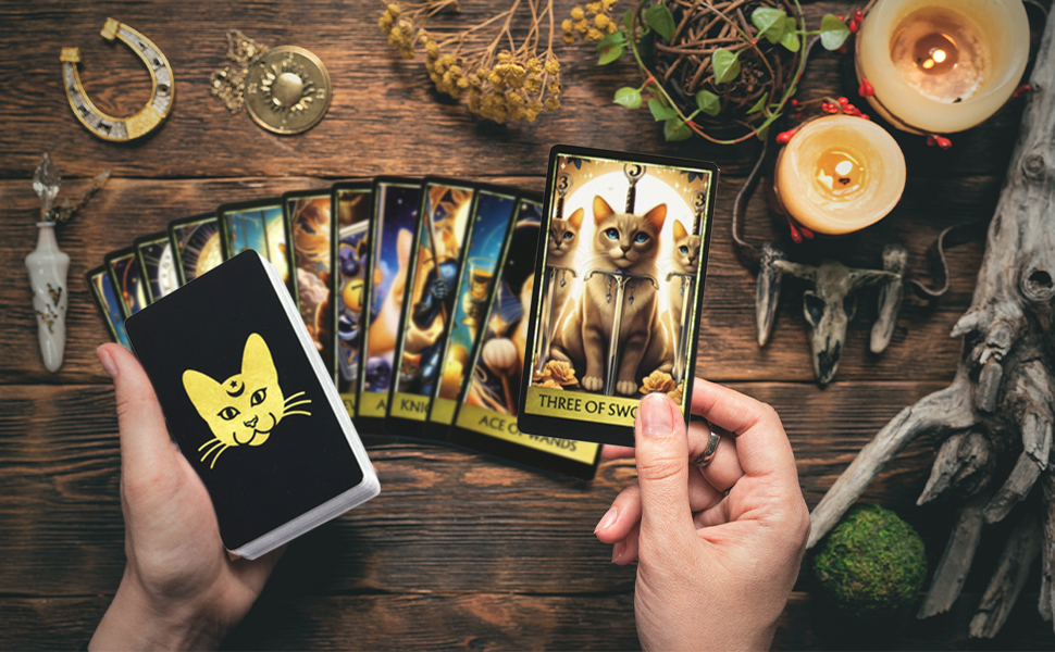 TECHPLUS Kitten Tarot Cards Full 78 Card Tarot Oracle