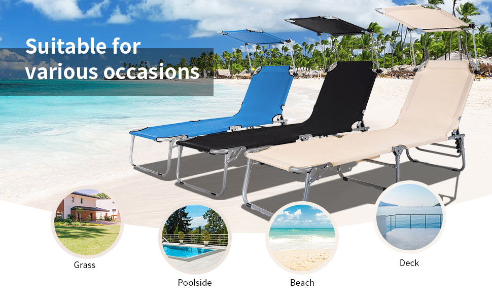 Giantex Outdoor Folding Chaise Lounge, Portable Reclining