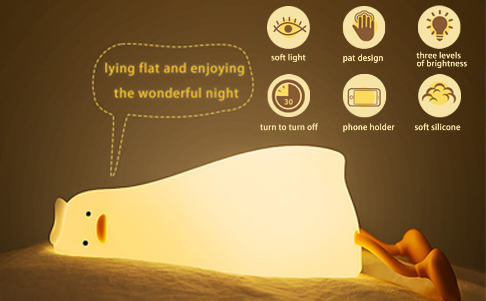 Hplvetoys Lying Flat Duck Cute Night Light,Touch Control, TypeC