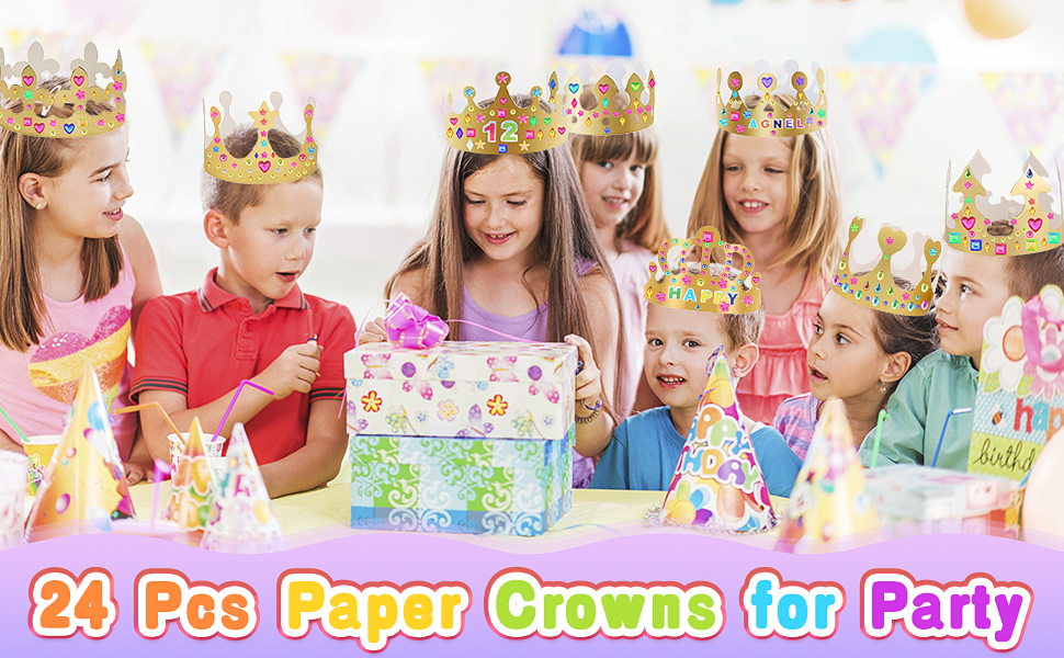 24 Pcs Paper Crowns Party Crown Golden Card Crowns With 1560 Stickers