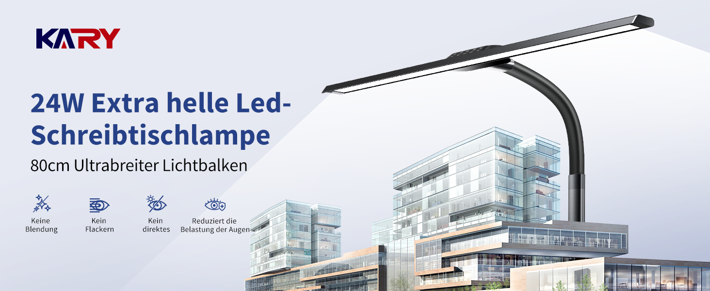 Kary Desk Lamp LED Dimmable with Stand, 80 cm, 24 W, 1800 Lumens, Desk