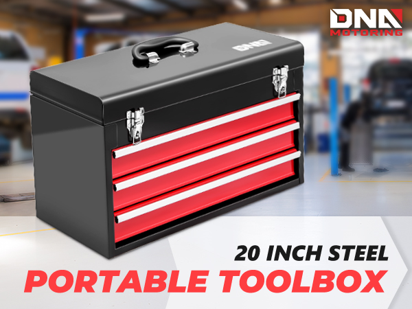 DNA MOTORING 20 Inch Steel Portable Tool Box - 3 Drawer+Top