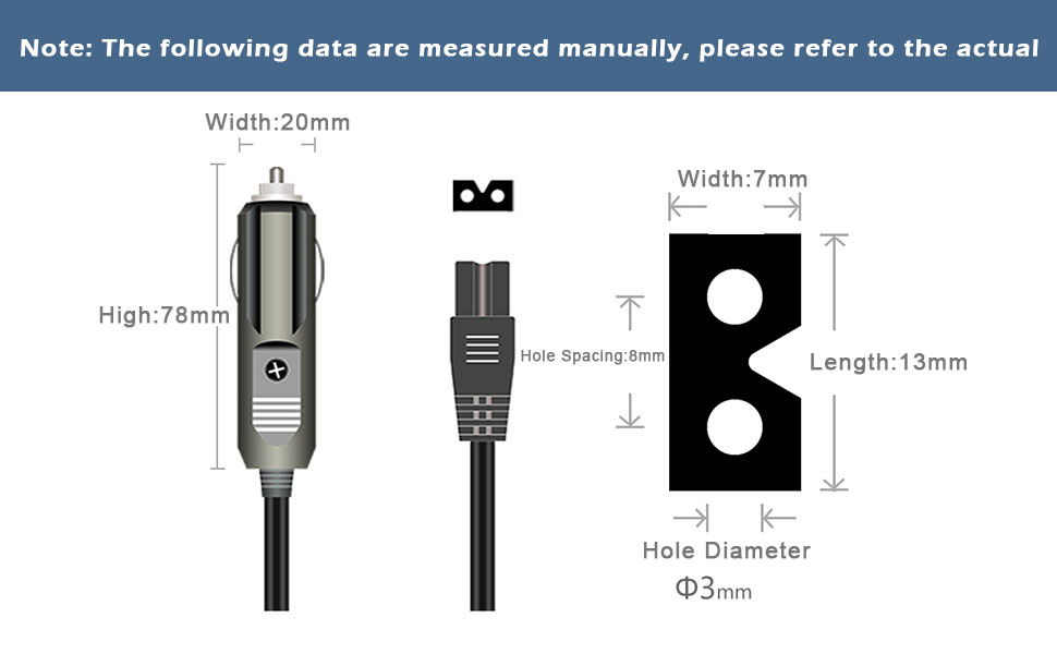 Kisbeibi 1 PC 12V 2m Car Cooler Box Extension Cord, Car Fridge Cable Power Adapter Electric Mini