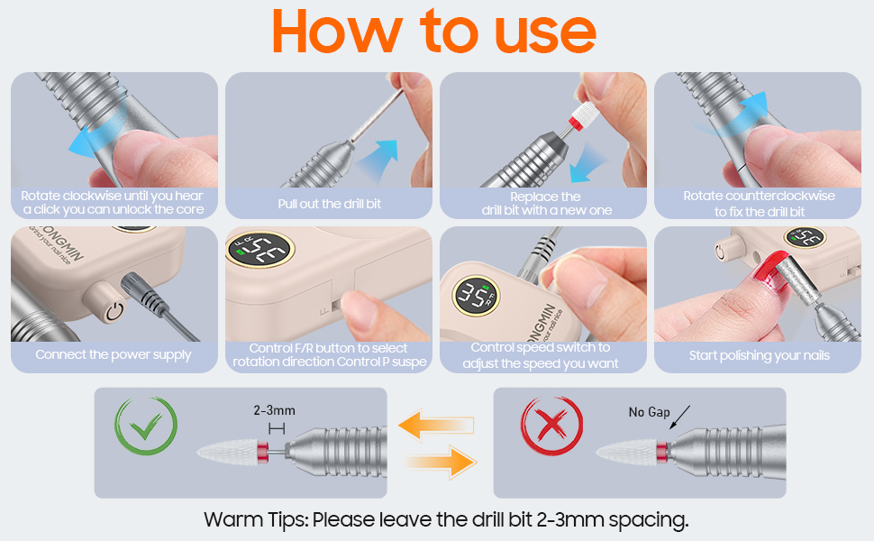 twists lock system makes it easy to change nail drill bits ,make sure clean the handle regularly