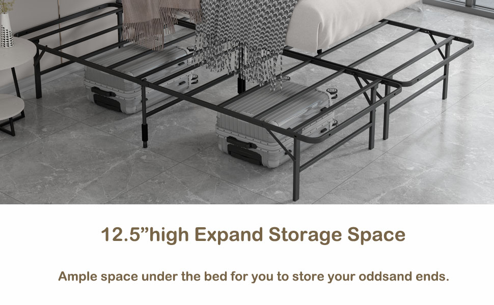 DUMMUP 14" Metal Foldable Bed Frame, Heavy Duty Queen Size