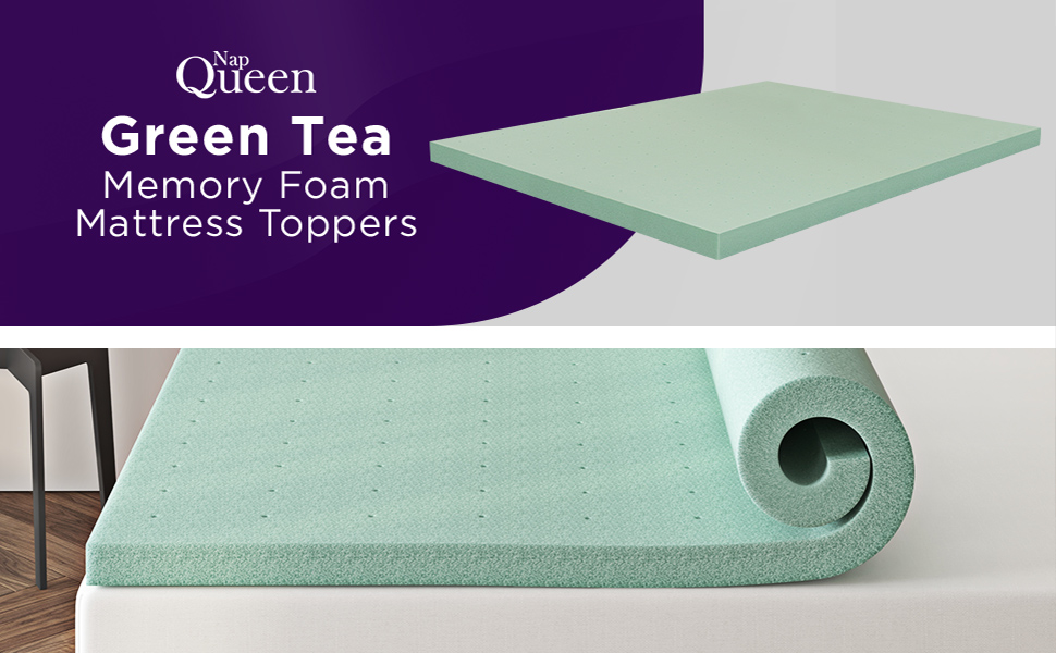 NapQueen 3 Inch Ventilated Green Tea Memory Foam Mattress