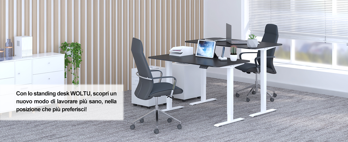 WOLTU Scrivania Regolabile In Altezza Tra 72-120cm. Telaio Del Tavolo Con 2 Motori. Scrivania Elettrica Con Funzione Di Memoria. Sistema Anticollisione. Bianco 10 TS161