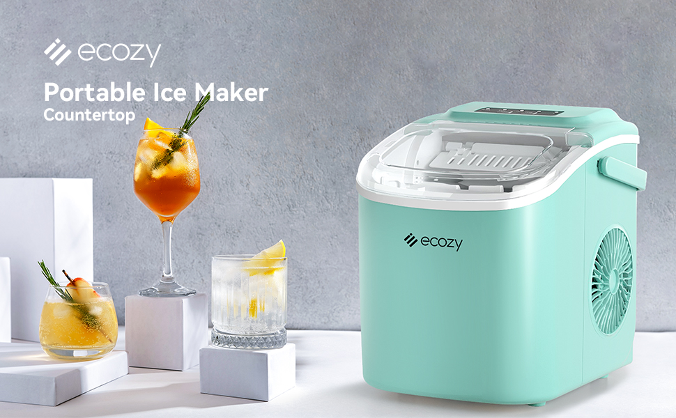 ecozy Portable Ice Maker Countertop, 9 Cubes Ready in 6 Mins, 26 lbs in