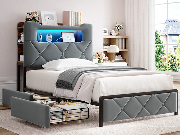 【希少】BED j.w. FORD Glitter Long Sleeve Amazon.com: Jocoevol Twin Upholstered LED Bed Frame with 2
