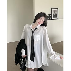 Amazon | [ShuMing]レディース長袖ゆったりロングシャツブラウス