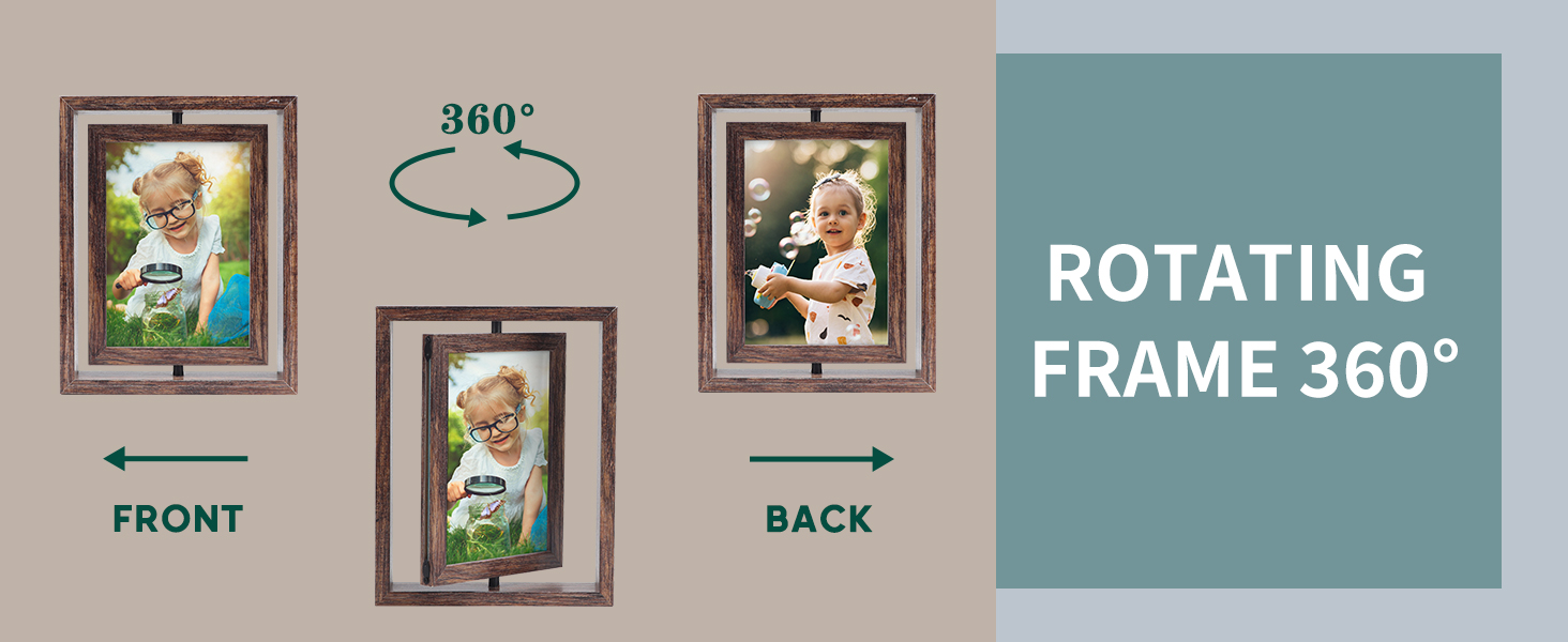 Serwrsw 5x7 Rotating Picture Frame 2 Pack, Double Sided Glass Floating Frame for