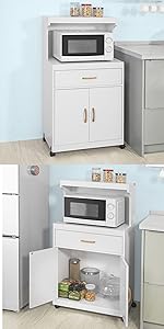 SoBuy Kitchen Wheeled Microwave Shelf,Storage Cupboard Cabinet Unit, FSB09-W 18 FSB12-W