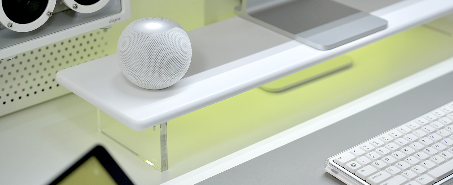 Bamboo Monitor Stand Riser in White with RGB Light