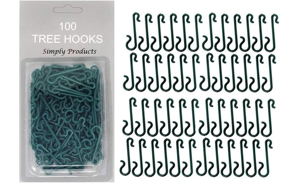 Simply Products 100 Bauble Christmas Tree Hooks Green Ornament Hooks
