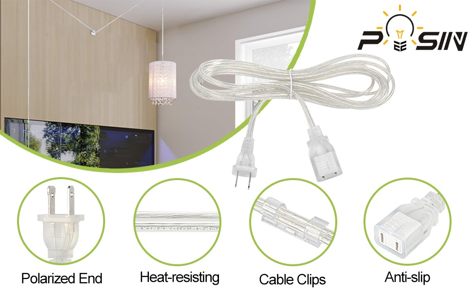 PEESIN Clear Extension Cord 9 FT, 2 Pack Extension Cord, UL