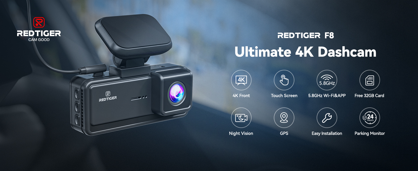 REDTIGER F8 4K Dash Cam Front, 5G WiFi App Control, Touch Screen Car