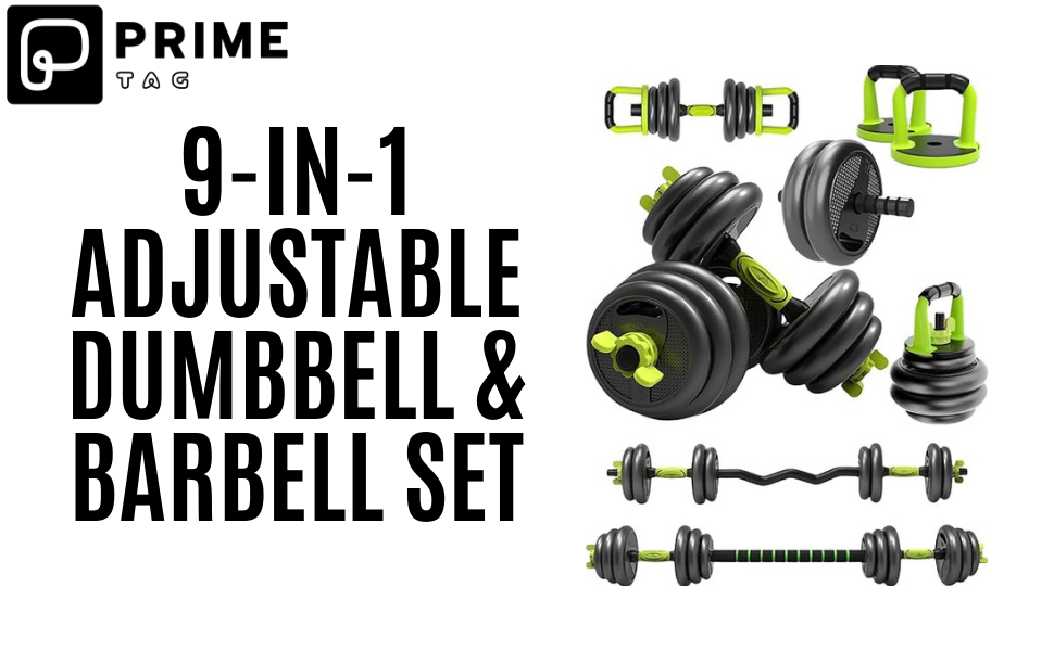 9 in 1 Adjustable Dumbbell, Barbell & Kettlebell Set Free Weights with Connecting Rod for Home Gym