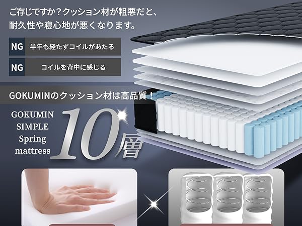 Amazon｜GOKUMIN ポケットコイル 厚さ20cm 高耐久 体圧分散 【高