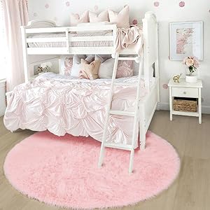 Pink Round Rug for Girls Bedroom,Fluffy Circle Rug 4'X4' for Kids Room,Furry Carpet for Teen Girls Room,Shaggy Circular Rug for Nursery Room,Fuzzy Plush Rug for Dorm,Cute Room Decor for Baby 19 dorm room rug