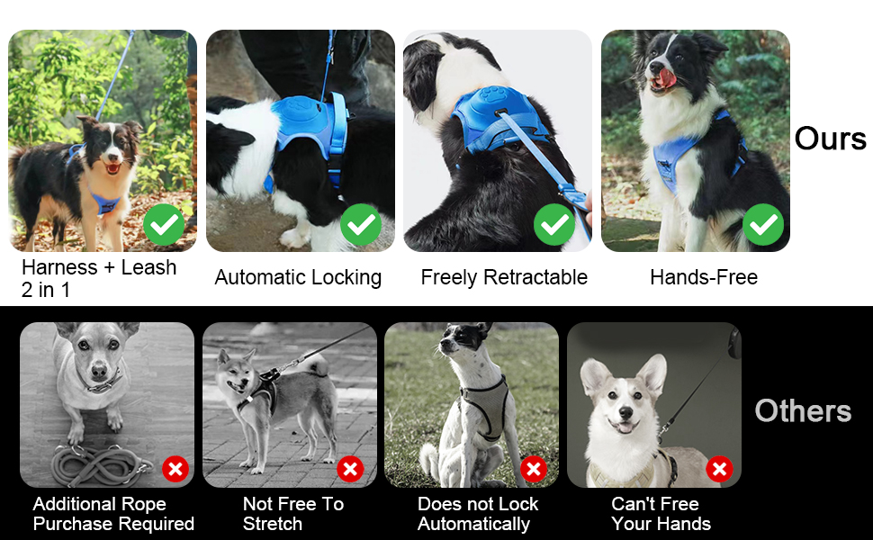 Dog Harness & Retractable Dog Leash All in One