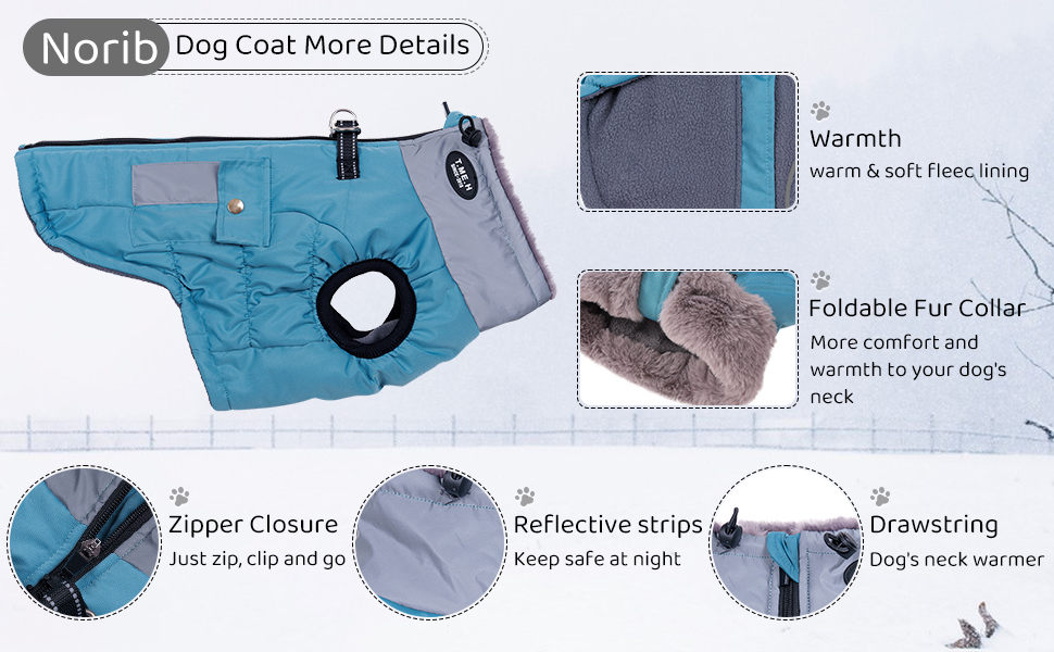 Norbi Dog Winter Coat, Warm Dog Coat Reflective Adjustable Dog Coat