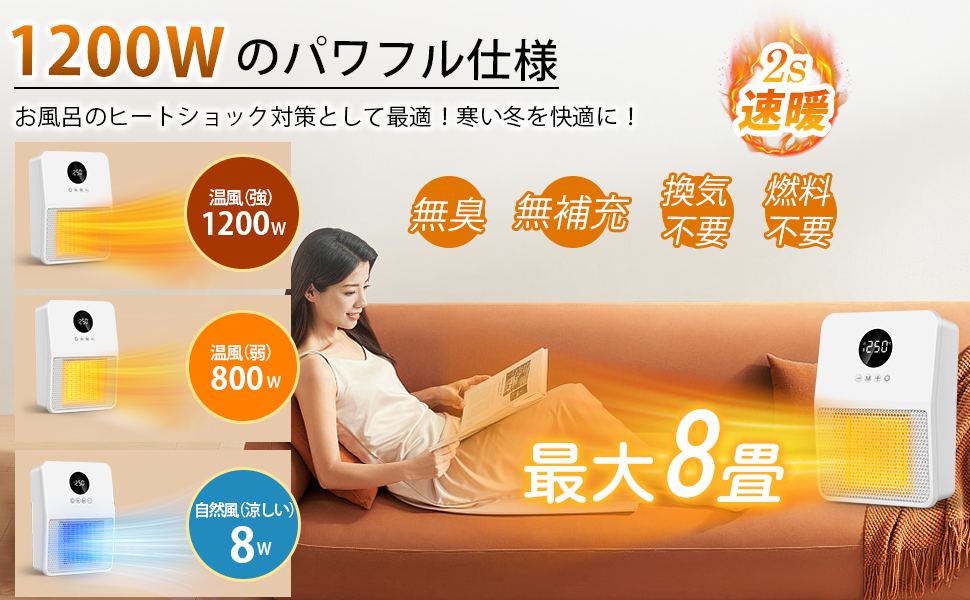 壁掛式　 電気ヒーター 温度調整可能 特売価格】セラミックヒーター ヒーター 壁掛け 1秒速暖 暖冬