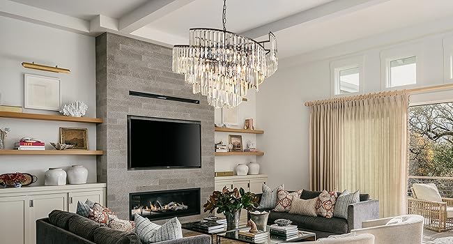 4123 nero 1250mm×640mm NEW TOCHIC Black Crystal Chandeliers, 9 Lights Modern Farmhouse