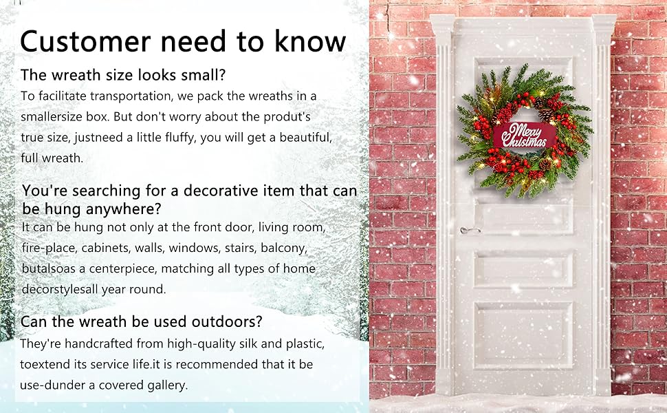 24 Inches Christmas Wreaths for Front Door with a