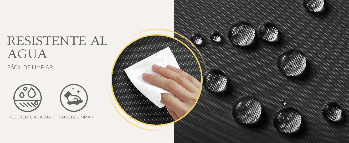 de tela resistente al agua. Limpiar a mano las gotas de agua de la superficie con textura oscura, resaltando