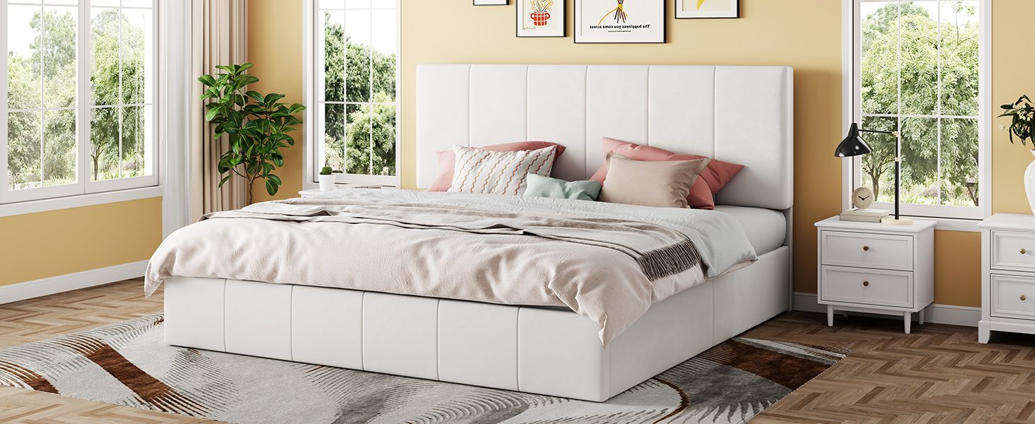 King Size Lift Up Storage Bed Frame, Adjustable Headboard, Hydraulic Support, Velvet Upholstered