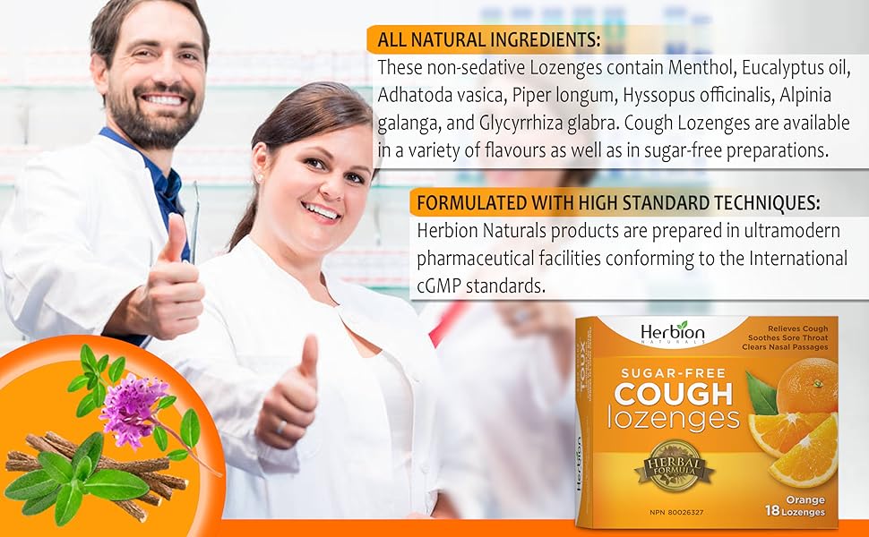 Herbion Naturals Sugar Free Cough Lozenges Orange Cold and flu remedy herbal supplements sore throat