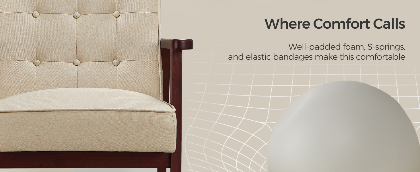 SONGMICS Leisure Chair with Solid Wood Armrest and Feet