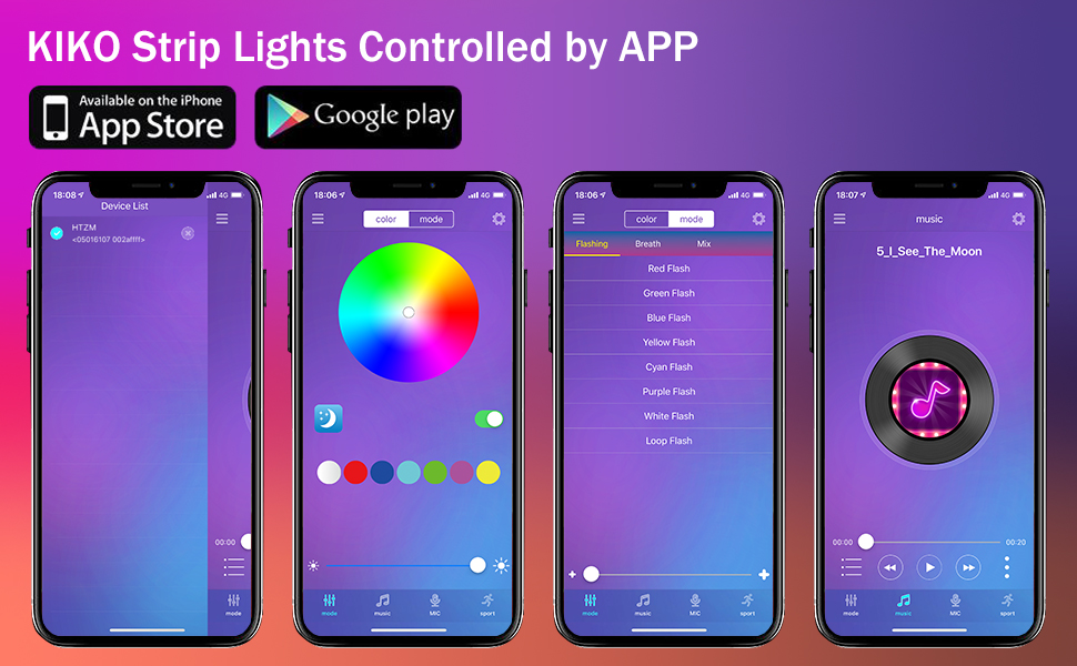 65.6Ft Led Lights, KIKO 20m Led Lights Strip for Bedroom RGB Smart Led