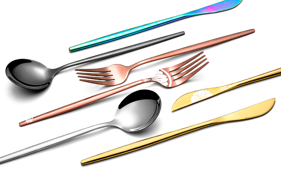 Gold Silverware Set with Pattern 20 Piece, Stainless Steel