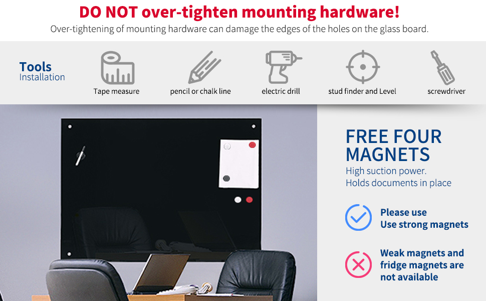 R&G Black Dry Erase Board 4x3 Black Glass Dry Erase Board for Wall Black