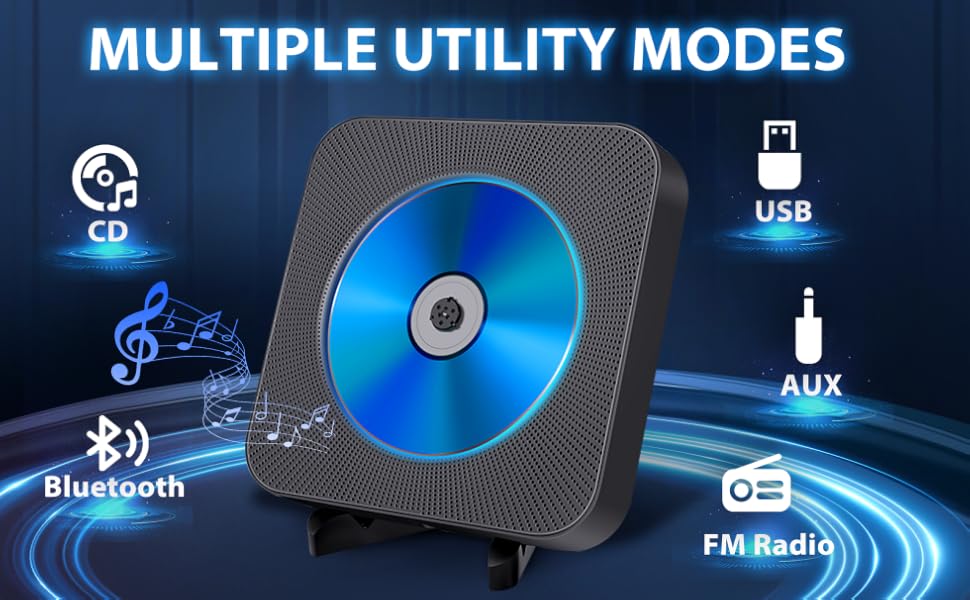 Wall Mountable CD Player with Bluetooth 5.0,Personal CD Players with