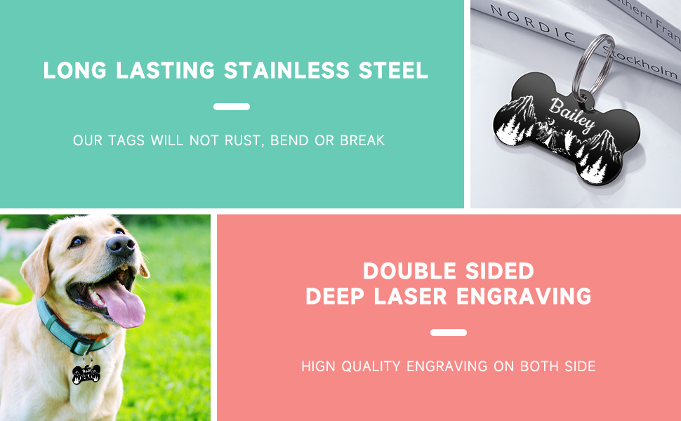 Stainless Steel Custom Pet ID Tags, Personalized Bone