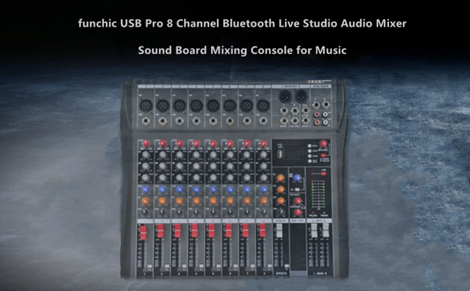 8 Channel Mixing Console Audio Mixer, USB Bluetooth Live Studio Audio Mixer, 110V