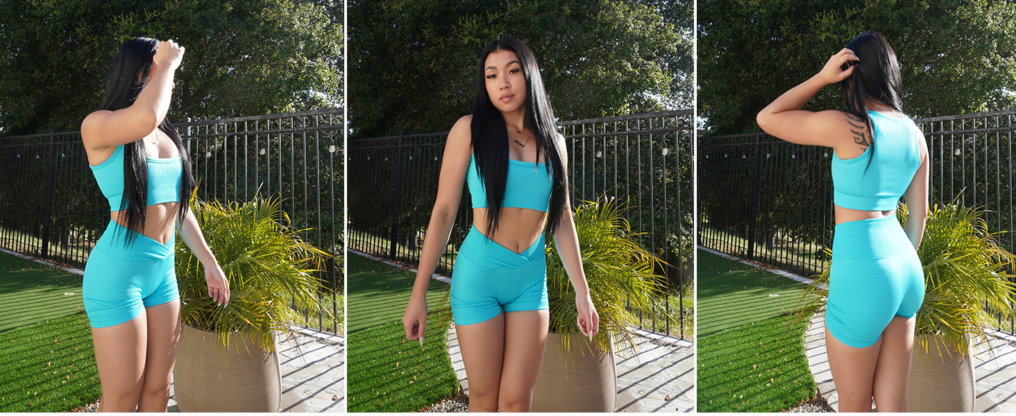 JZC Workout Sets for Women 2 Piece Ribbed Seamless High Waist Shorts Yoga Outfits