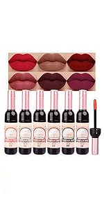 evpct 6Pcs Wine Bottle Lip Tint Stain Matte All Day Liquid Lipstick Lip Gloss 