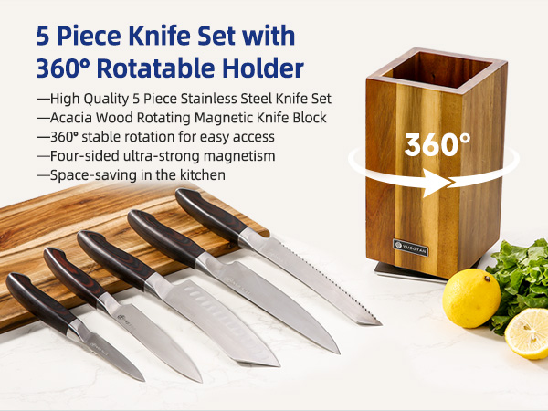 kitchen knife set with a wooden magnetic knife holder