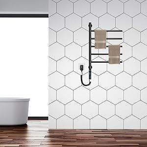 Sèche-Serviettes Électrique, Pivotant à 180 ° Porte-Serviettes Chauffant, Chauffe-Serviettes électrique Mural Avec Thermostat(45-70℃) Minuterie, Écran LED, 660x420cm, 80W, Noir 11 852123
