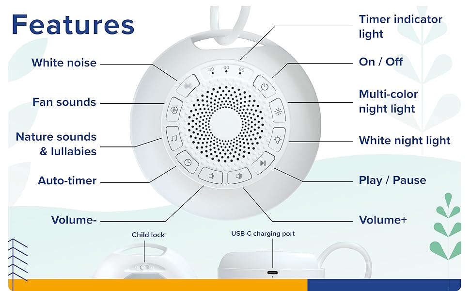 portable sound machine, sound machine, noise machine, night light, light, color changing light, baby