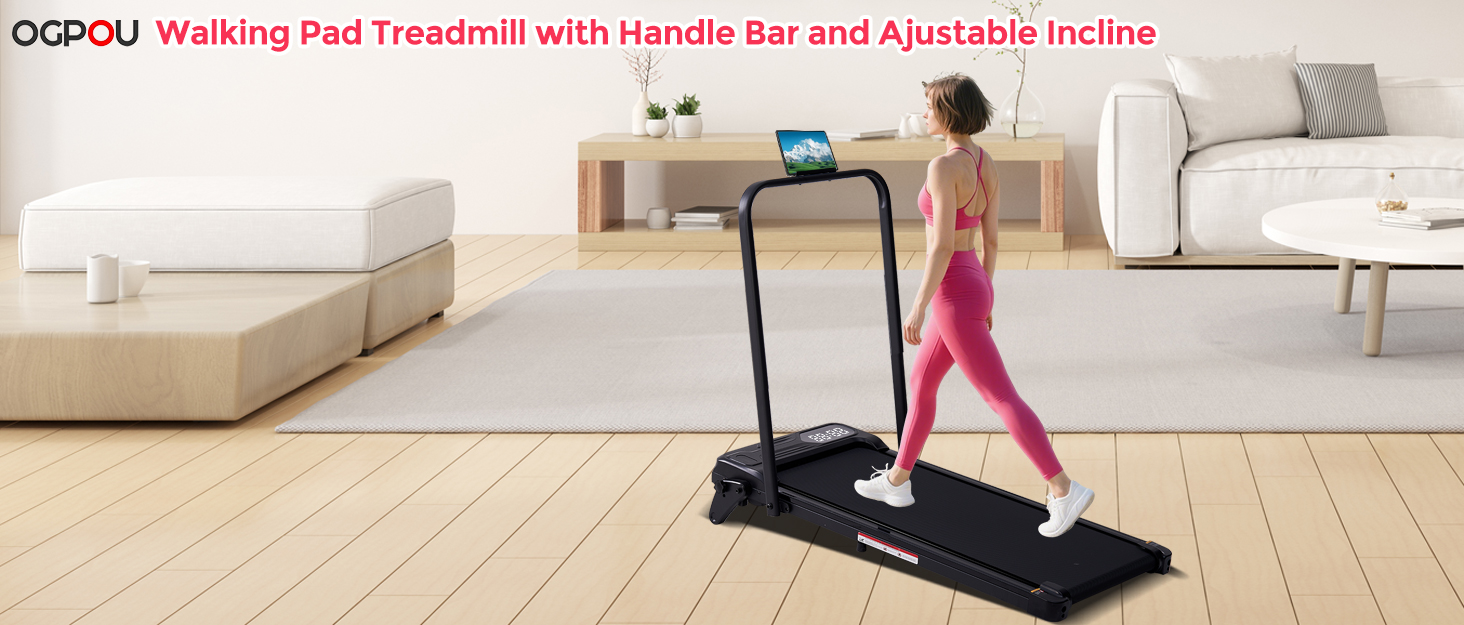 Walking Pad Treadmill with Handle Bar and Adjustable Incline